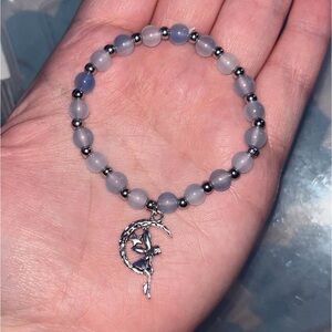 Handmade Glass Bead Bracelet with Fairy on Moon Charm